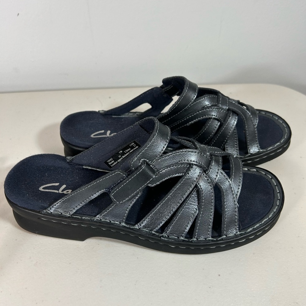 Clark’s leather navy Lexi Selina slides NWOB size 7W